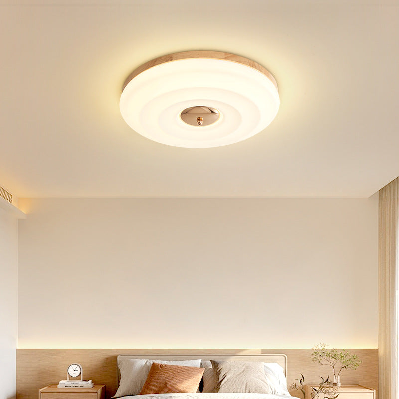 Traditionelle japanische runde Ripple-Eisen-Acryl-Holz-LED-Deckenleuchte für das Schlafzimmer 