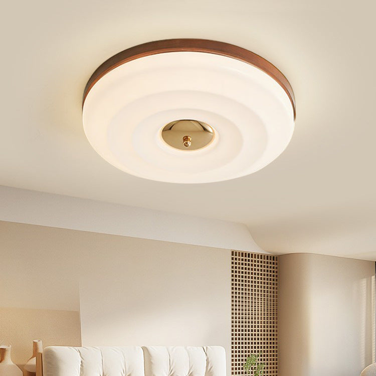 Traditionelle japanische runde Ripple-Eisen-Acryl-Holz-LED-Deckenleuchte für das Schlafzimmer 