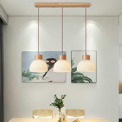 Contemporain Scandinave Demi-cercle Cylindre Vertical Bois Verre 1/3 Lumière Suspension Luminaire Îlot Pour Salon 
