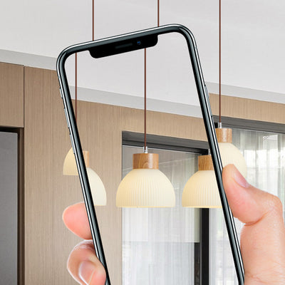 Contemporain Scandinave Demi-cercle Cylindre Vertical Bois Verre 1/3 Lumière Suspension Luminaire Îlot Pour Salon 
