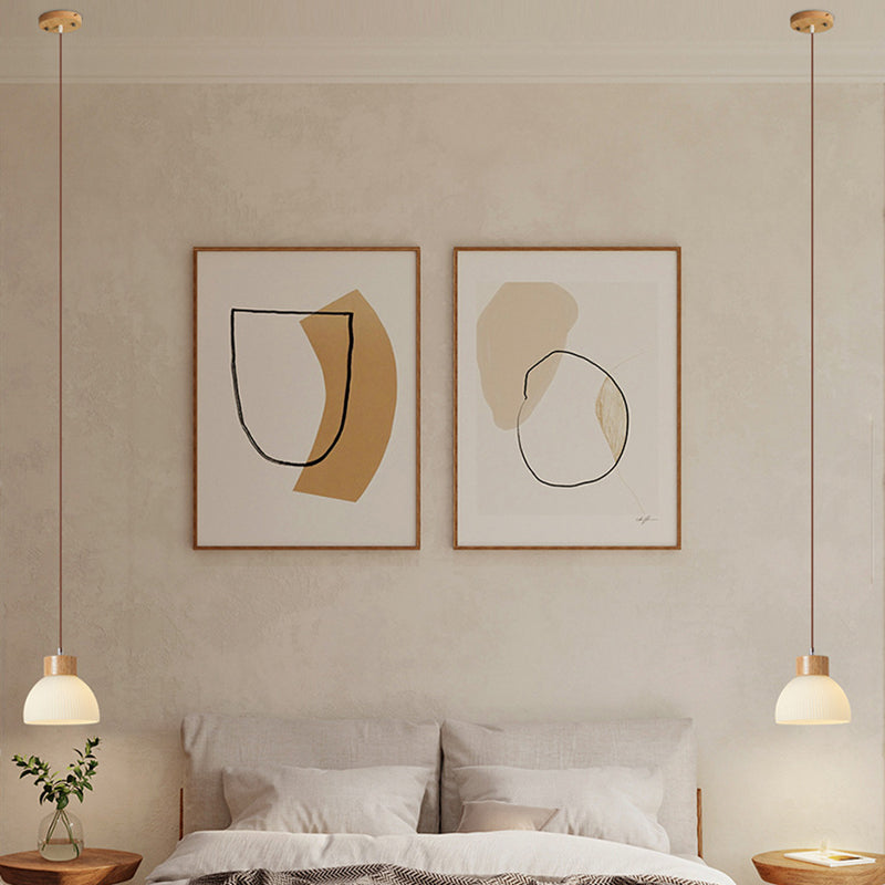 Contemporain Scandinave Demi-cercle Cylindre Vertical Bois Verre 1/3 Lumière Suspension Luminaire Îlot Pour Salon 