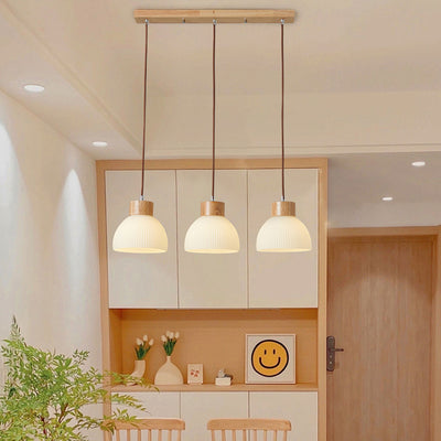 Contemporain Scandinave Demi-cercle Cylindre Vertical Bois Verre 1/3 Lumière Suspension Luminaire Îlot Pour Salon 