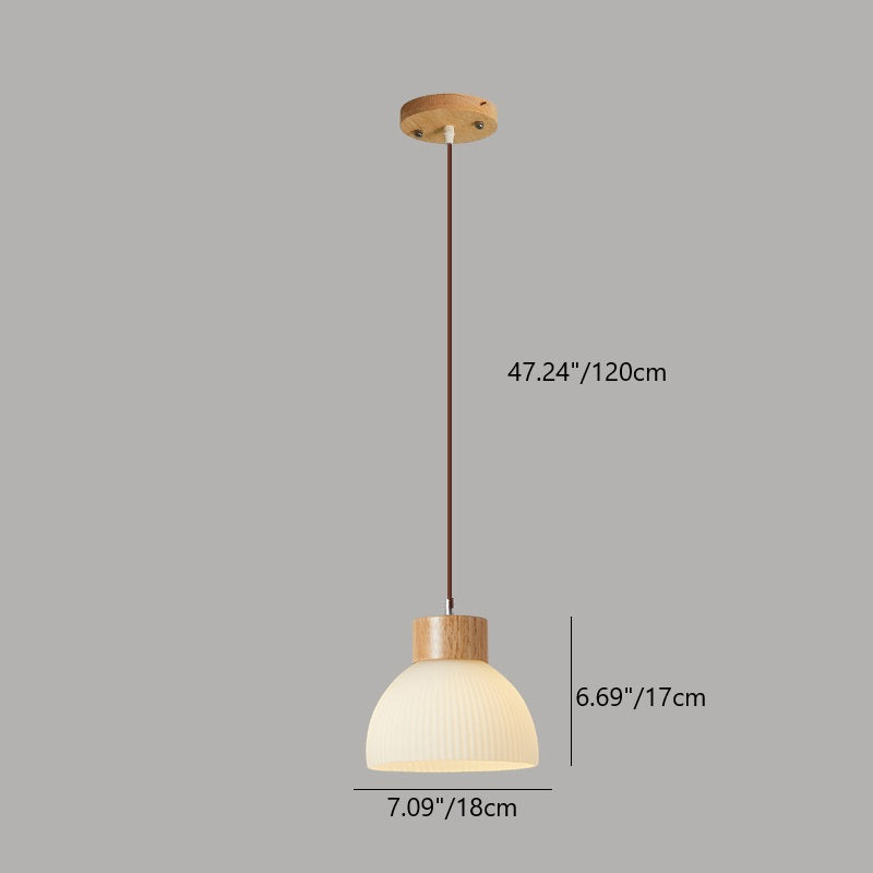 Contemporain Scandinave Demi-cercle Cylindre Vertical Bois Verre 1/3 Lumière Suspension Luminaire Îlot Pour Salon 