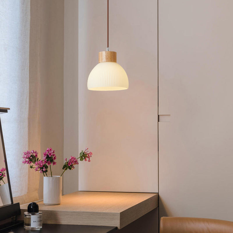 Contemporain Scandinave Demi-cercle Cylindre Vertical Bois Verre 1/3 Lumière Suspension Luminaire Îlot Pour Salon 