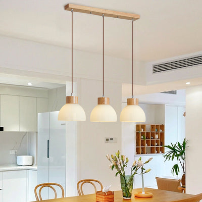 Contemporain Scandinave Demi-cercle Cylindre Vertical Bois Verre 1/3 Lumière Suspension Luminaire Îlot Pour Salon 