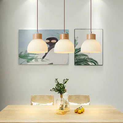 Contemporain Scandinave Demi-cercle Cylindre Vertical Bois Verre 1/3 Lumière Suspension Luminaire Îlot Pour Salon 