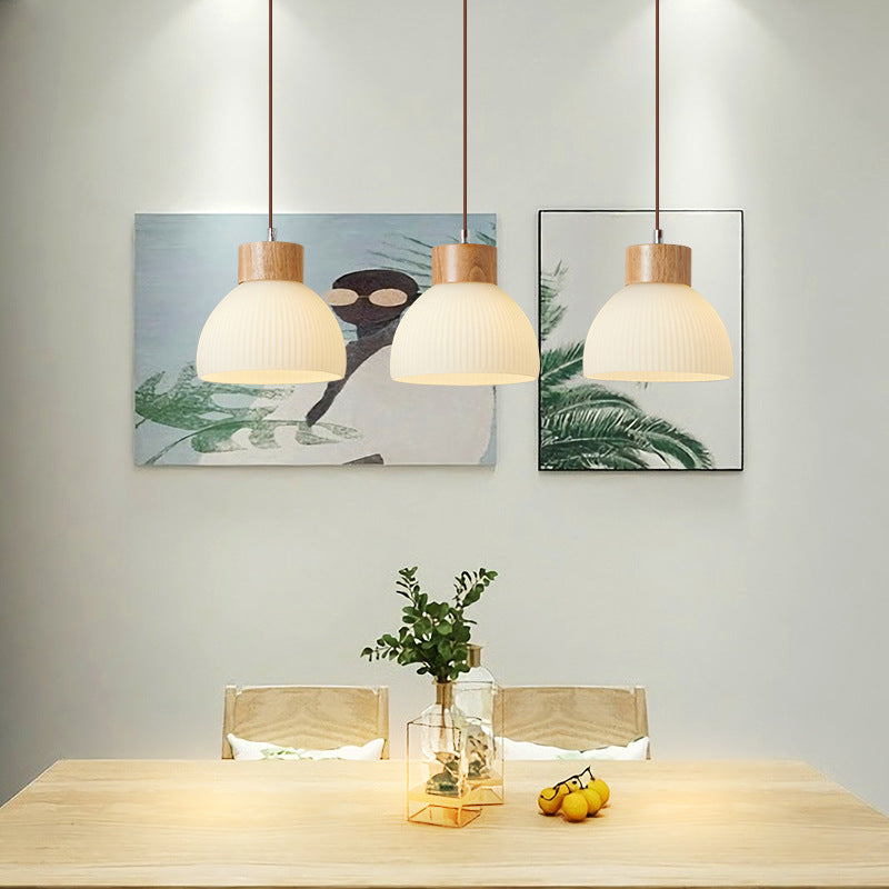 Contemporain Scandinave Demi-cercle Cylindre Vertical Bois Verre 1/3 Lumière Suspension Luminaire Îlot Pour Salon 