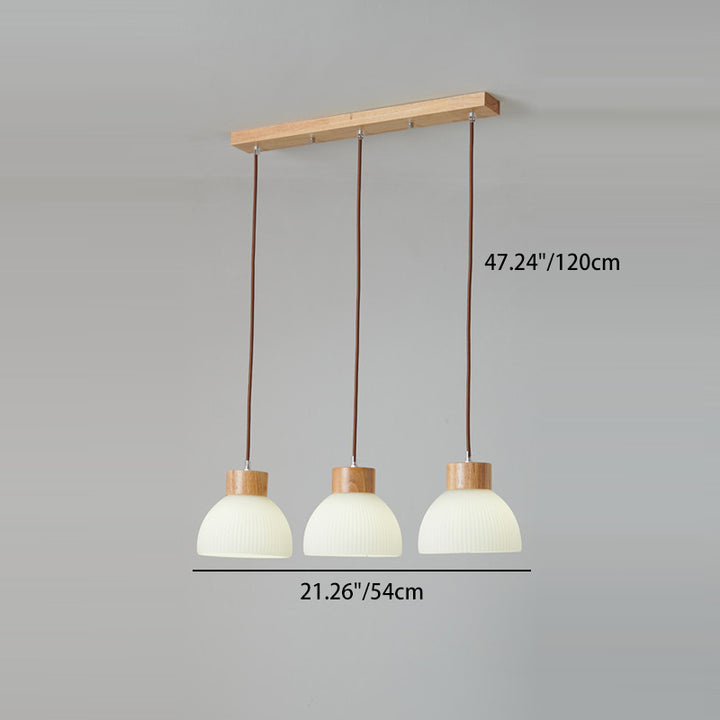 Contemporary Scandinavian Semicircle Vertical Cylinder Wood Glass 1/3 Light Pendant Light Island Light For Living Room