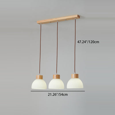 Contemporain Scandinave Demi-cercle Cylindre Vertical Bois Verre 1/3 Lumière Suspension Luminaire Îlot Pour Salon 