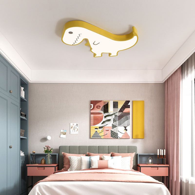 Plafonnier LED en acrylique et fer avec dinosaure pour enfants, style scandinave contemporain, pour chambre à coucher 