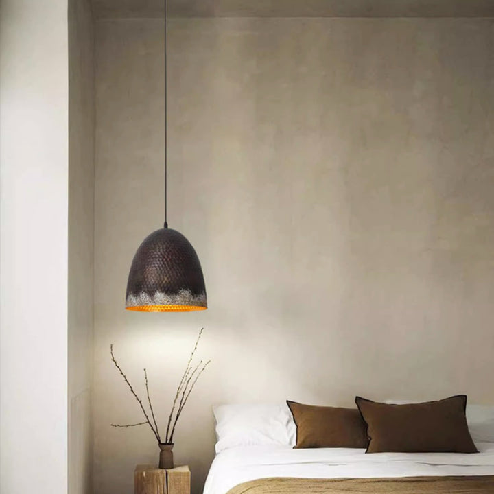 Traditional Vintage Semicircle Oval Dot Hand Painted Steel 1-Light Pendant Light For Living Room
