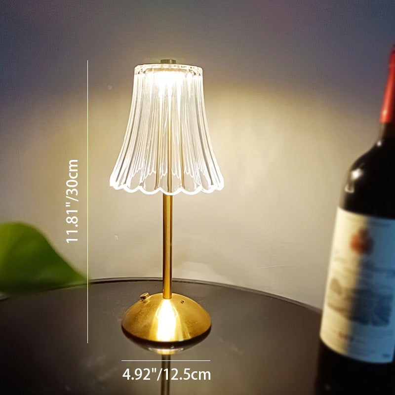 Traditional Vintage Round Striped Cylinder Semicircle Base Rechargeable Iron PS Plastic LED Table Lamp For Bedroom