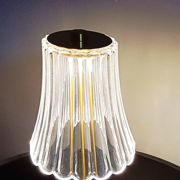 Traditional Vintage Round Striped Cylinder Semicircle Base Rechargeable Iron PS Plastic LED Table Lamp For Bedroom