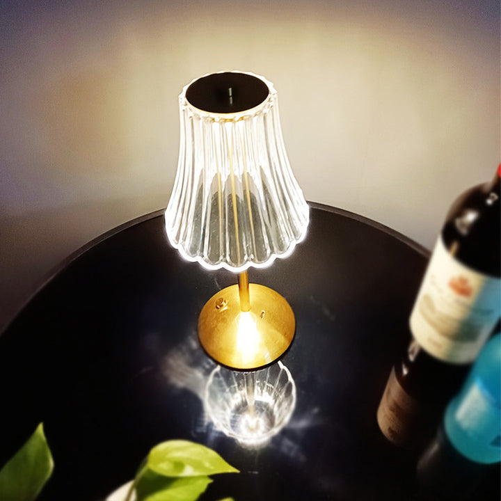 Traditional Vintage Round Striped Cylinder Semicircle Base Rechargeable Iron PS Plastic LED Table Lamp For Bedroom