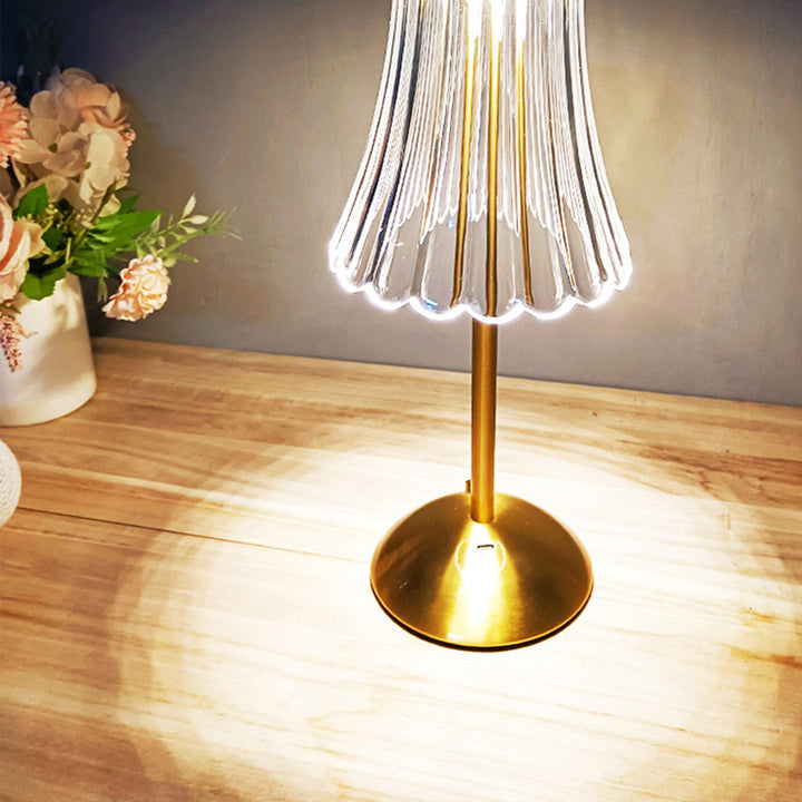 Traditional Vintage Round Striped Cylinder Semicircle Base Rechargeable Iron PS Plastic LED Table Lamp For Bedroom