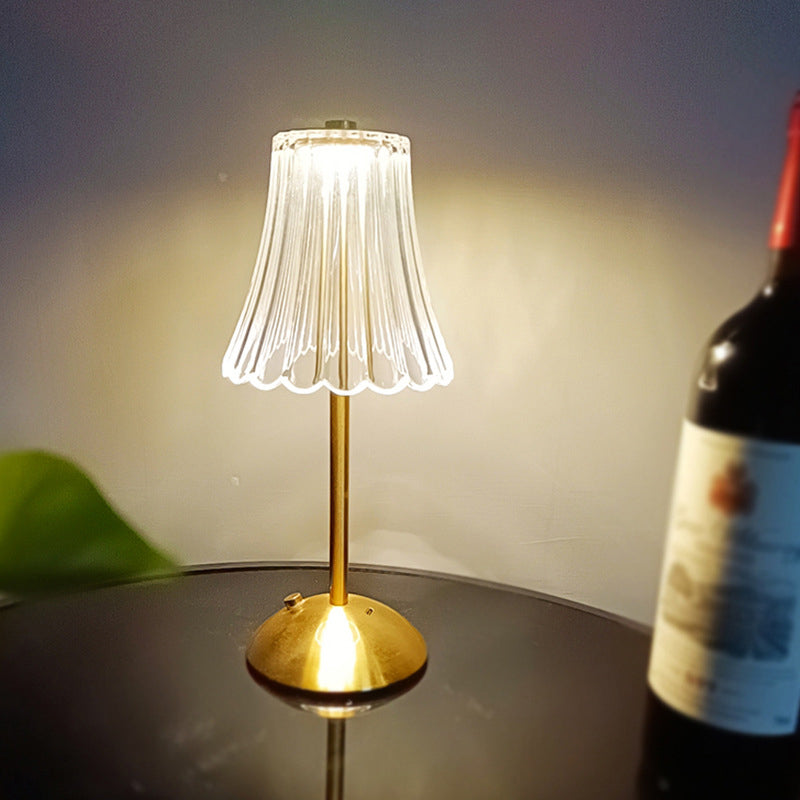 Traditional Vintage Round Striped Cylinder Semicircle Base Rechargeable Iron PS Plastic LED Table Lamp For Bedroom