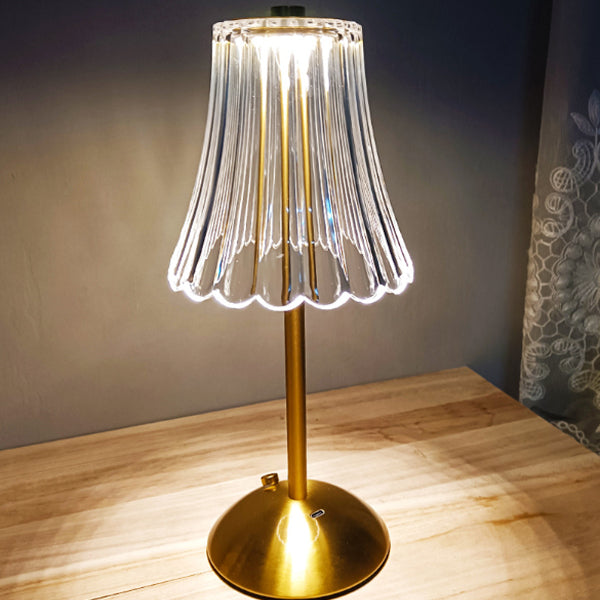 Traditional Vintage Round Striped Cylinder Semicircle Base Rechargeable Iron PS Plastic LED Table Lamp For Bedroom