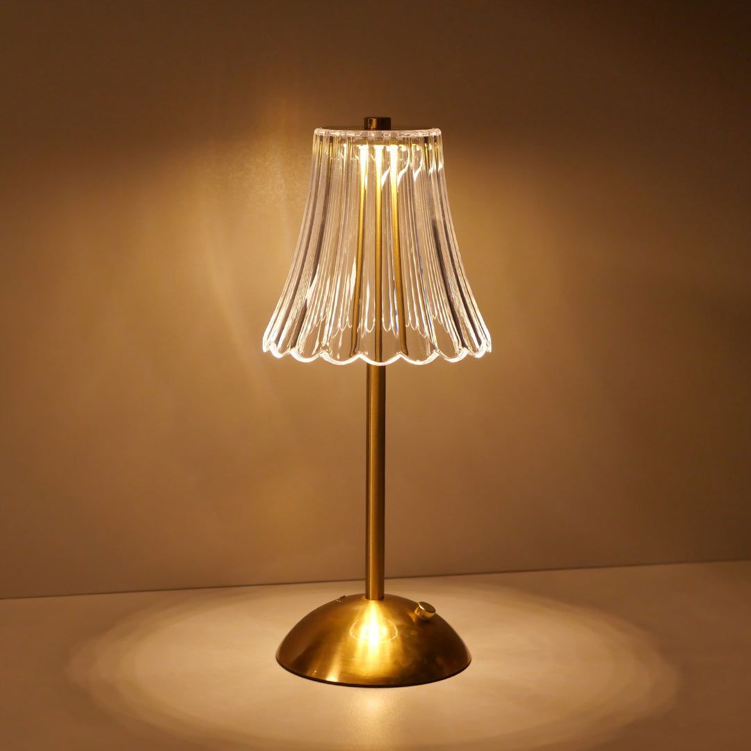 Traditional Vintage Round Striped Cylinder Semicircle Base Rechargeable Iron PS Plastic LED Table Lamp For Bedroom