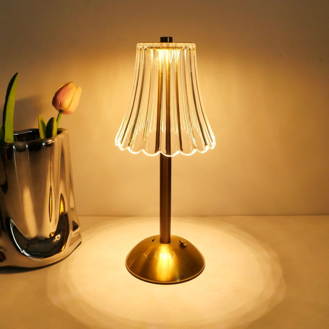 Traditional Vintage Round Striped Cylinder Semicircle Base Rechargeable Iron PS Plastic LED Table Lamp For Bedroom