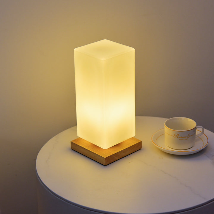 Lampe de table LED en bois creux cylindrique rectangulaire scandinave contemporaine avec verre pour chambre 