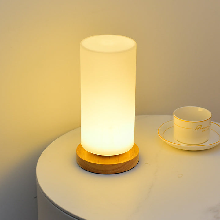 Lampe de table LED en bois creux cylindrique rectangulaire scandinave contemporaine avec verre pour chambre 