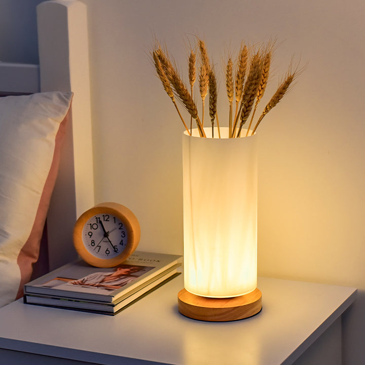 Lampe de table LED en bois creux cylindrique rectangulaire scandinave contemporaine avec verre pour chambre 