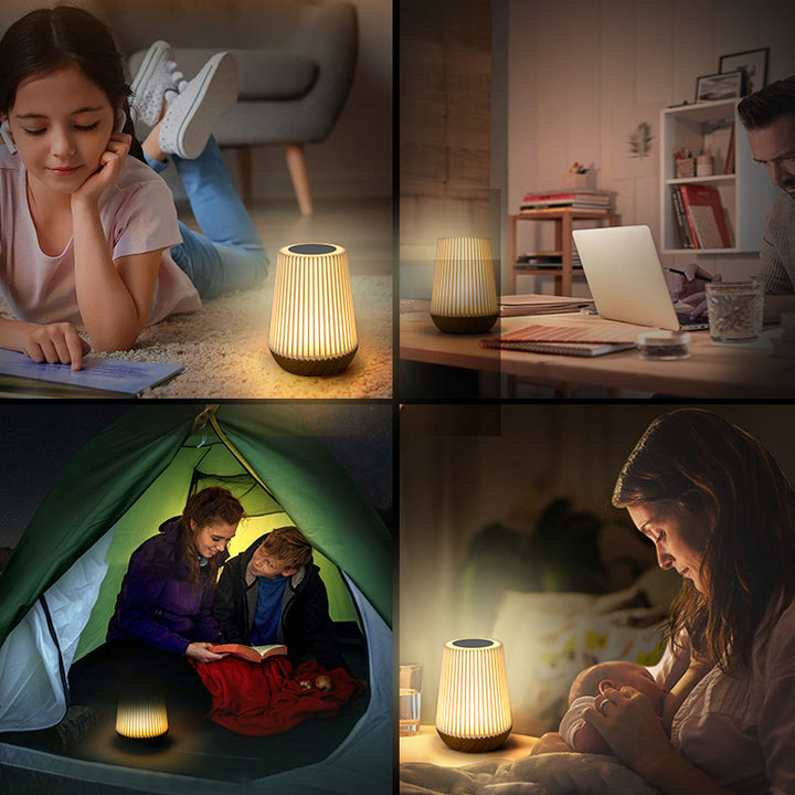 Lampe de table LED en acrylique bois métal rayé rond minimaliste moderne pour chambre 