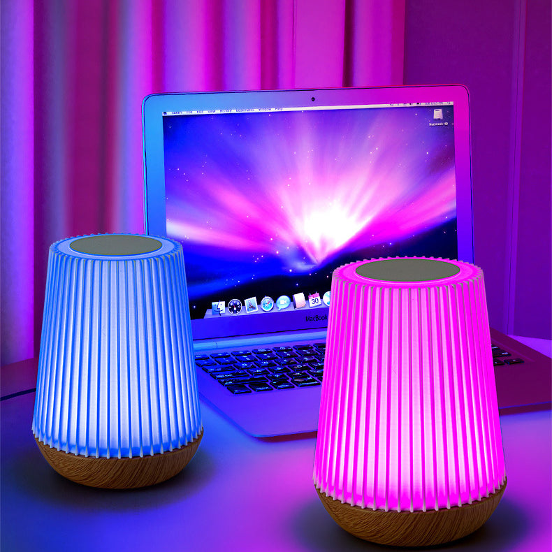 Lampe de table LED en acrylique bois métal rayé rond minimaliste moderne pour chambre 