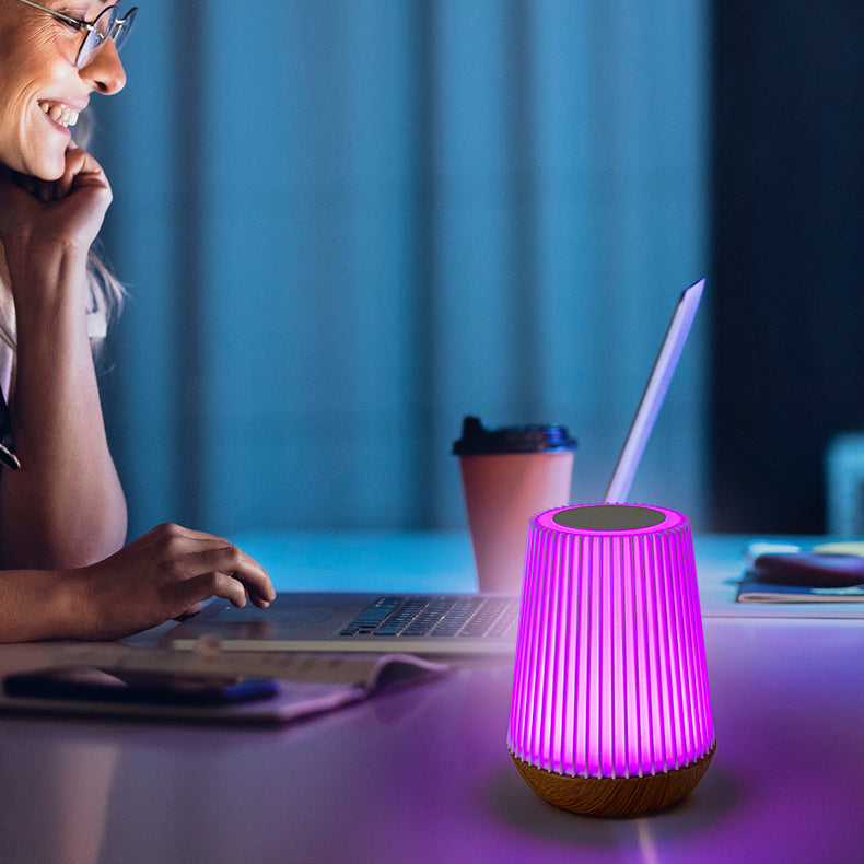 Lampe de table LED en acrylique bois métal rayé rond minimaliste moderne pour chambre 