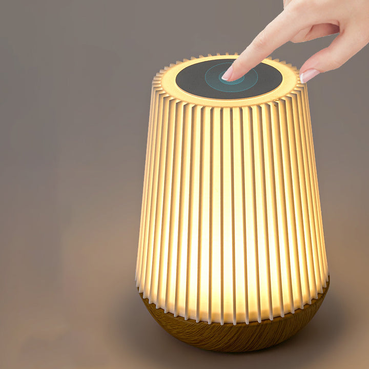 Lampe de table LED en acrylique bois métal rayé rond minimaliste moderne pour chambre 