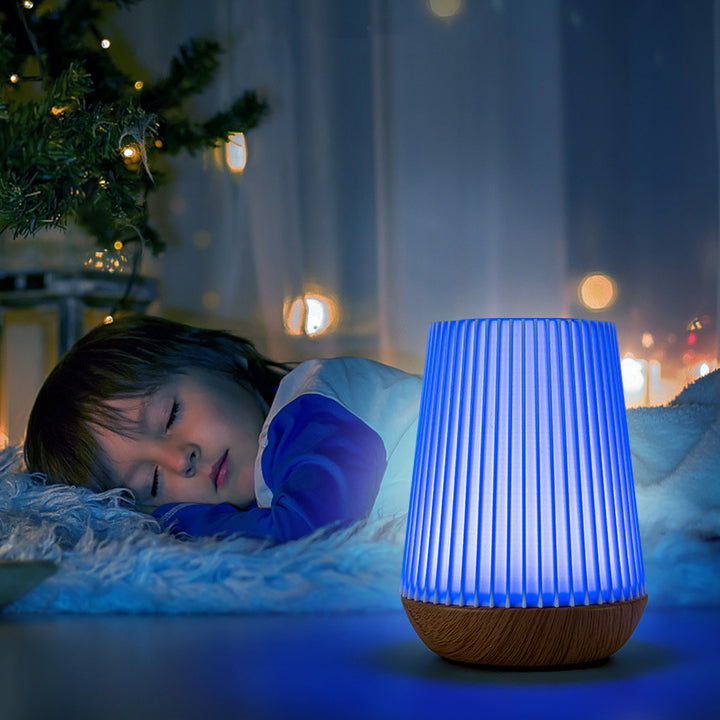Lampe de table LED en acrylique bois métal rayé rond minimaliste moderne pour chambre 