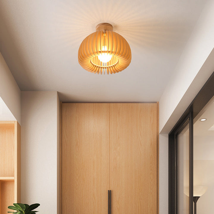 Plafonnier semi-encastré 1 lumière en bois fer vintage traditionnel à flocons de citrouille pour salon 