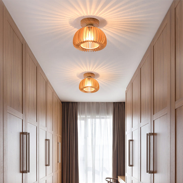 Plafonnier semi-encastré 1 lumière en bois fer vintage traditionnel à flocons de citrouille pour salon 