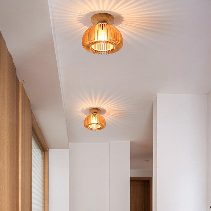 Plafonnier semi-encastré 1 lumière en bois fer vintage traditionnel à flocons de citrouille pour salon 