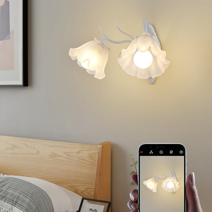 Contemporary Creative Flower Branch Iron Glass 1/2 Light Wall Sconce Lamp For Living Room