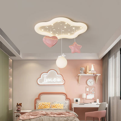 Contemporary Creative Kids Warm Clouds Heart Stars Iron PE LED Flush Mount Ceiling Light For Bedroom