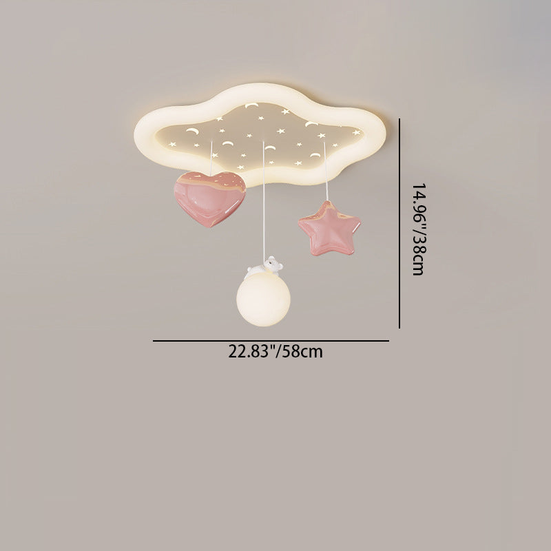 Contemporary Creative Kids Warm Clouds Heart Stars Iron PE LED Flush Mount Ceiling Light For Bedroom