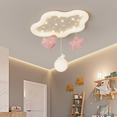 Contemporary Creative Kids Warm Clouds Heart Stars Iron PE LED Flush Mount Ceiling Light For Bedroom