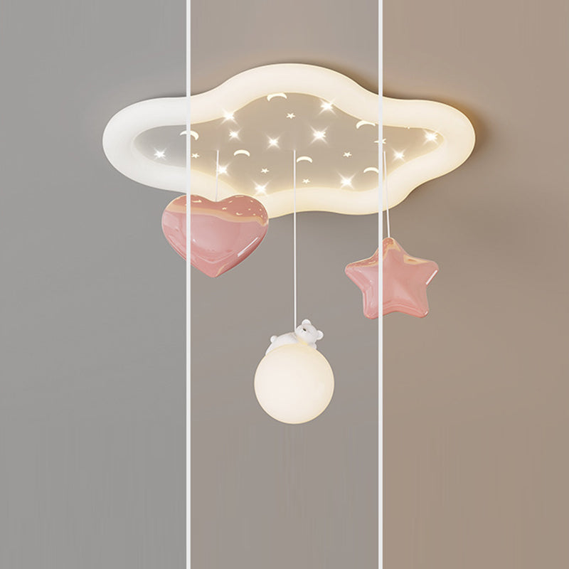 Contemporary Creative Kids Warm Clouds Heart Stars Iron PE LED Flush Mount Ceiling Light For Bedroom