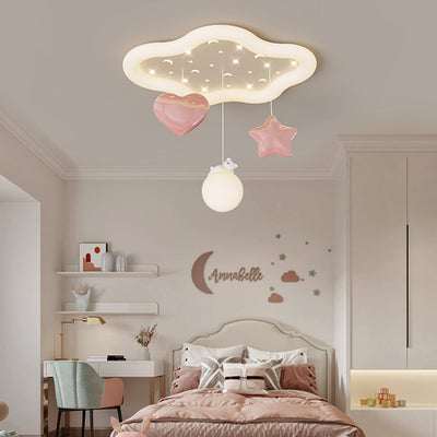 Contemporary Creative Kids Warm Clouds Heart Stars Iron PE LED Flush Mount Ceiling Light For Bedroom