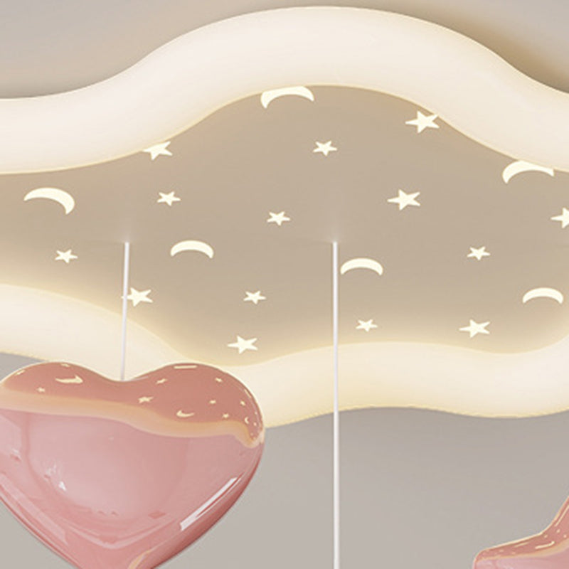 Contemporary Creative Kids Warm Clouds Heart Stars Iron PE LED Flush Mount Ceiling Light For Bedroom