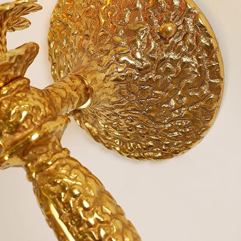 Lámpara de Aplique de Pared de 1 Luz de Tela de Cobre Completo con Hoja Larga de Vena Cilíndrica Vintage Tradicional para Sala de Estar 
