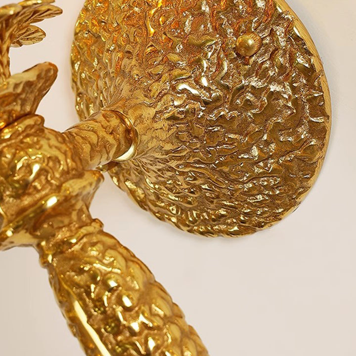 Lámpara de Aplique de Pared de 1 Luz de Tela de Cobre Completo con Hoja Larga de Vena Cilíndrica Vintage Tradicional para Sala de Estar 