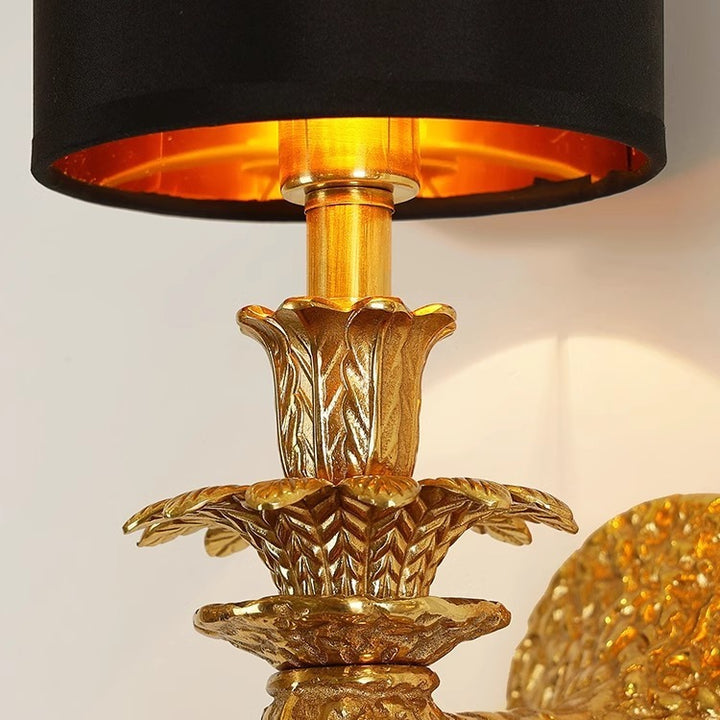 Lámpara de Aplique de Pared de 1 Luz de Tela de Cobre Completo con Hoja Larga de Vena Cilíndrica Vintage Tradicional para Sala de Estar 