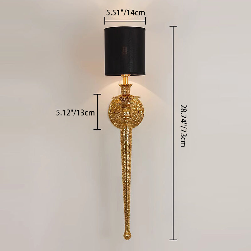 Lámpara de Aplique de Pared de 1 Luz de Tela de Cobre Completo con Hoja Larga de Vena Cilíndrica Vintage Tradicional para Sala de Estar 