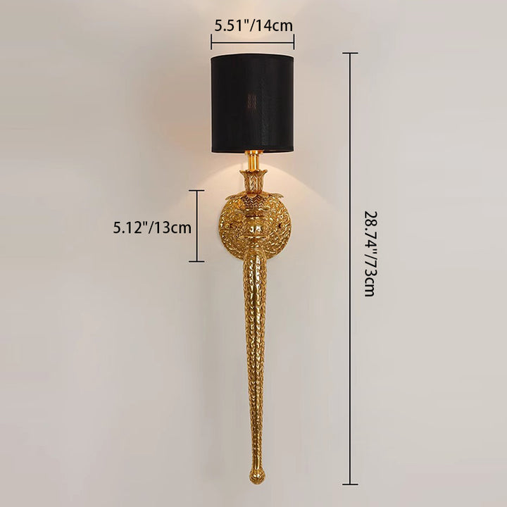 Lámpara de Aplique de Pared de 1 Luz de Tela de Cobre Completo con Hoja Larga de Vena Cilíndrica Vintage Tradicional para Sala de Estar 