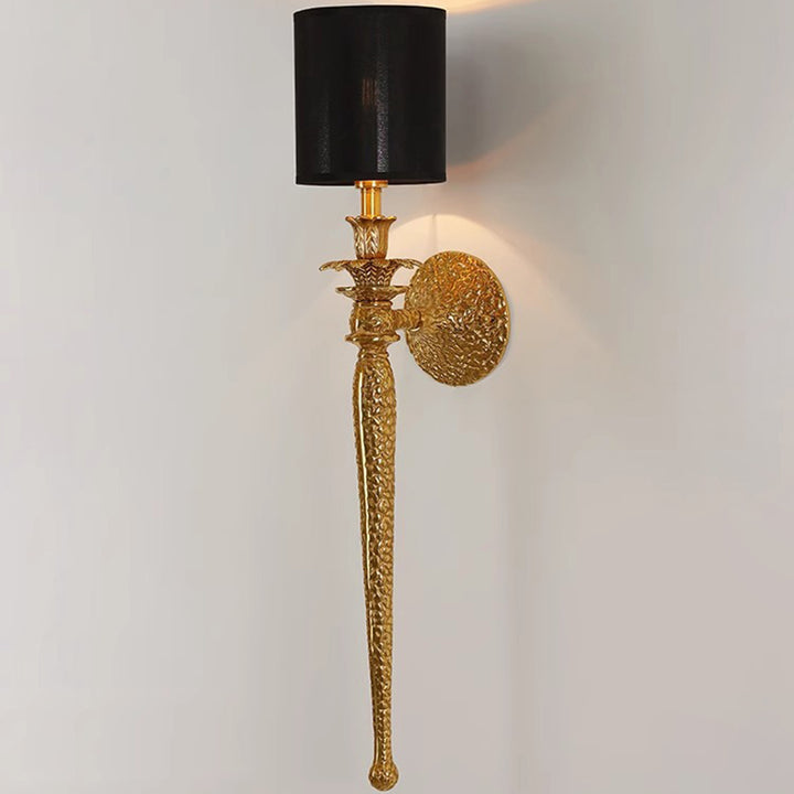 Lámpara de Aplique de Pared de 1 Luz de Tela de Cobre Completo con Hoja Larga de Vena Cilíndrica Vintage Tradicional para Sala de Estar 