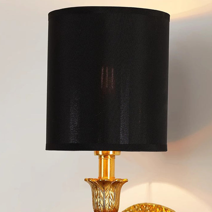 Lámpara de Aplique de Pared de 1 Luz de Tela de Cobre Completo con Hoja Larga de Vena Cilíndrica Vintage Tradicional para Sala de Estar 