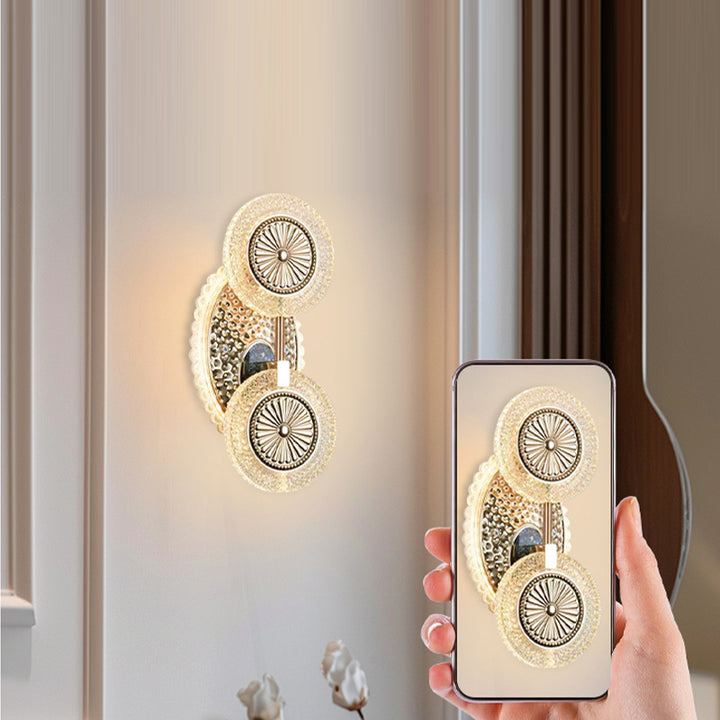 Applique murale LED en acrylique cristal à motif rond moderne de luxe pour chambre 