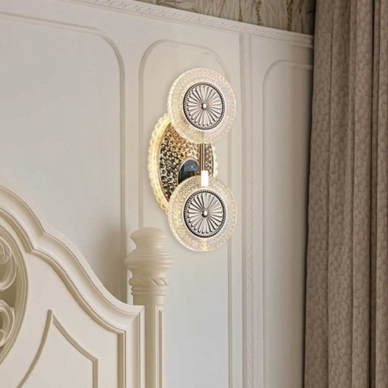 Applique murale LED en acrylique cristal à motif rond moderne de luxe pour chambre 